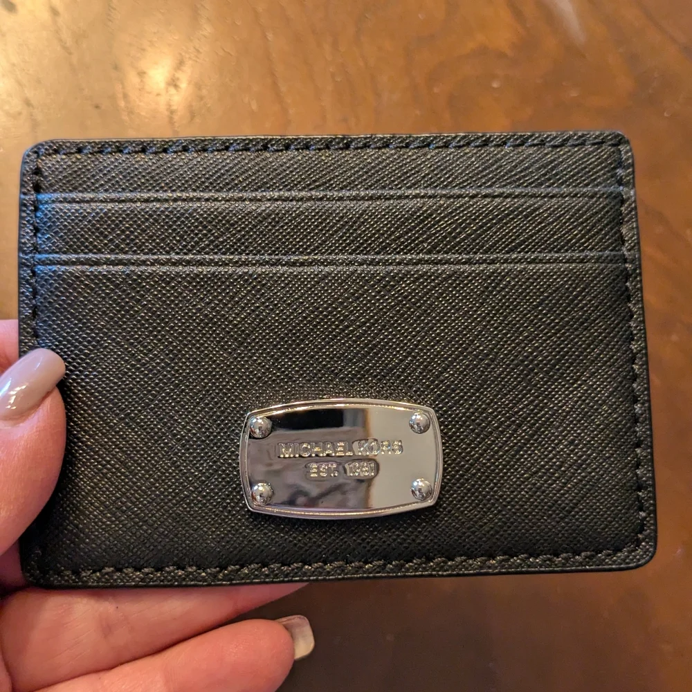 Michael Kors Black Leather Jet Set Card Case